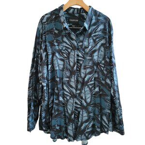 Wildfang Blue black leaf print The Empower shirt size XL long sleeve Unisex
